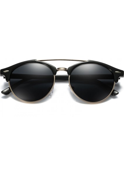 Retro Yuvarlak Çift Köprü Polarize Güneş Gözlüğü Kadın Erkek Ikiz Kirişler Dairesel UV400 Sunnies (Yurt Dışından)