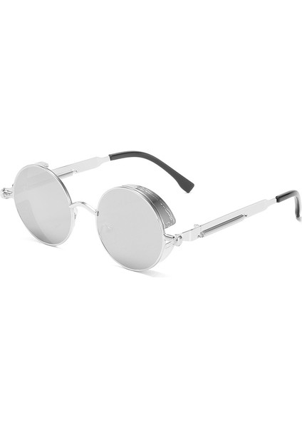 Retro Steampunk Tarzı Unisex Erkekler ve Kadınlar Için Ilham Veren Yuvarlak Metal Daire Polarize Güneş Gözlüğü-Gümüş (Yurt Dışından)