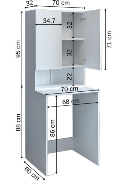 Bloom Çamaşır Makinesi Dolabı Kurutma Makinesi Dolabı Banyo Dolabı Kapaklı Beyaz