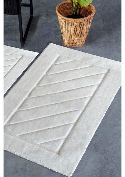 Hcw Cross Ekru %100 Pamuk Viskon 2 Parça Banyo Paspas Seti 40*60+60*100 cm fiyatları