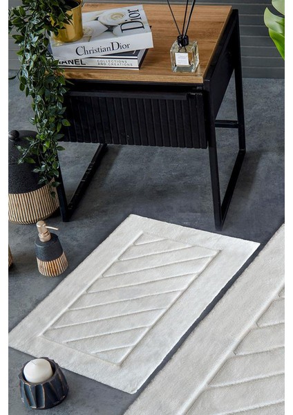 Hcw Cross Ekru %100 Pamuk Viskon 2 Parça Banyo Paspas Seti 40*60+60*100 cm modelleri