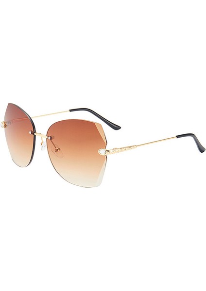 Çerçevesiz Kesim Kenar Kişiselleştirilmiş Elmas Güneş Gözlüğü Kadın Büyük Çerçeve Deniz Güneş Gözlüğü ---- Altın Çerçeve Çift Çay Tabletleri (Yurt Dışından)