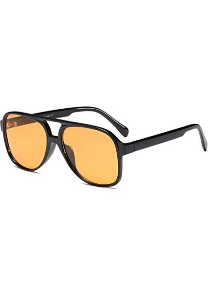 Vintage Retro 70S Güneş Gözlüğü Kadın Erkek Klasik Büyük Kare Aviator Çerçeve UV400 Boynuz Çerçeveli Gözlük (Yurt Dışından)