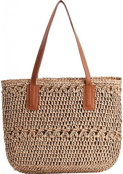 Kadınlar Için Hasır Omuz Çantası, Büyük Hasır Çanta Örgü El Yapımı Kolu Tote Çanta Yaz Plaj Hasır Çanta Bohemian Crossbody Çanta (Yurt Dışından)