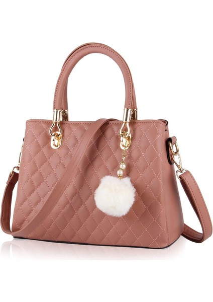 Bayan Deri Çanta Çantalar Üst Kolu Tote Satchel Ponponlu Bayanlar Için Kapitone Omuz Çantası (Yurt Dışından)