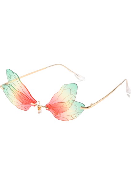 Avekı Dragonfly Stil Güneş Gözlüğü Çerçevesiz Çerçevesiz Düzensiz Gözlük Vintage Gözlük Kadınlar Için Parti Kaynağı, Gd-Sarı-Yeşil (Yurt Dışından)