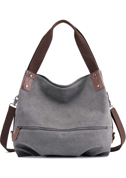 Kadın Çantası, 3 Yollu Cabrio Kanvas Vintage Omuz Çantası Çanta Crossbody Çanta Bayanlar Büyük Hobo Tote Shopper Seyahat Çantası-Gri (Yurt Dışından)