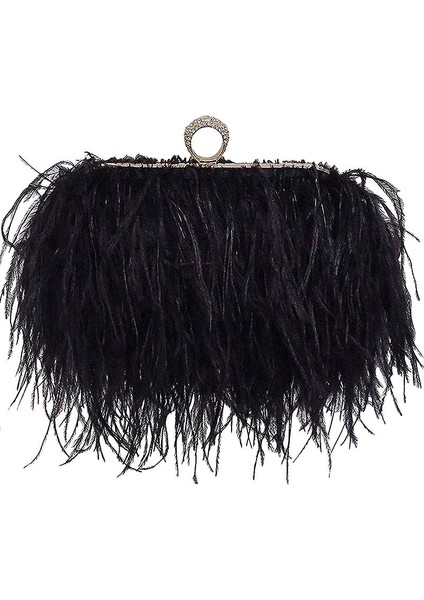 Çıkarılabilir Zincirli Kadın Tüy Akşam Debriyaj Çanta Omuz Crossbody Çanta Çanta (Yurt Dışından)