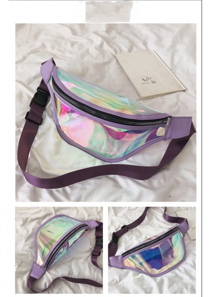 Mor Omuz Çantası Pvc Bel Çantası Lazer Şeffaf Askılı Çanta Seyahat Seyahat Bayanlar Haberci Göğüs Çantası (Yurt Dışından)