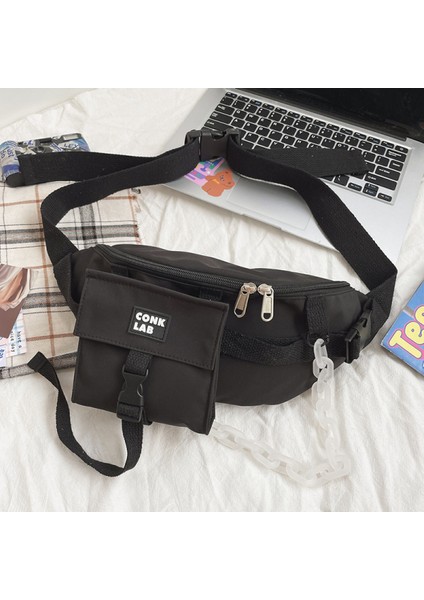 Siyah Japon Ins Çanta Kadın Kolej Tarzı Basit Tek Omuz Askılı Çanta Yumuşak Kız Kız Öğrenci Naylon Bel Çantası (Yurt Dışından)