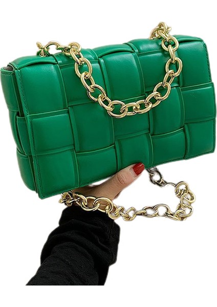 Bayan Dokuma Crossbody Çanta, Küçük Omuz Messenger Çanta Clutch Cüzdan Kare Çanta-Yeşil (Yurt Dışından)