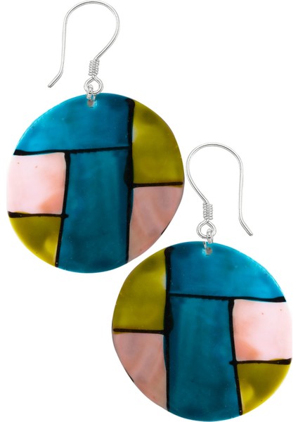 Sertifikalı El Işciliği Yeşil-Mavi-Pembe Renkli Sedef Taşı Küpe