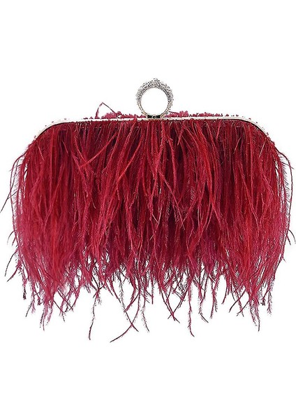 Çıkarılabilir Zincirli Kadın Tüy Akşam Debriyaj Çanta Omuz Crossbody Çanta Çanta (Yurt Dışından)