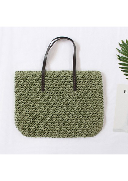 Kadınlar Için Hasır Omuz Çantası, Büyük Hasır Çanta Örgü El Yapımı Kolu Tote Çanta Yaz Plaj Hasır Çanta Bohemian Crossbody Çanta (Yurt Dışından)
