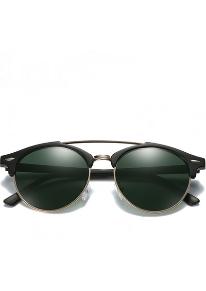 Retro Yuvarlak Çift Köprü Polarize Güneş Gözlüğü Kadın Erkek Ikiz Kirişler Dairesel UV400 Sunnies (Yurt Dışından)