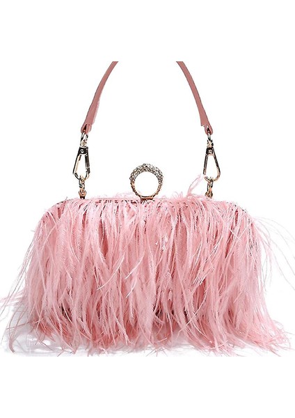 Çıkarılabilir Zincirli Kadın Tüy Akşam Debriyaj Çanta Omuz Crossbody Çanta Çanta (Yurt Dışından)