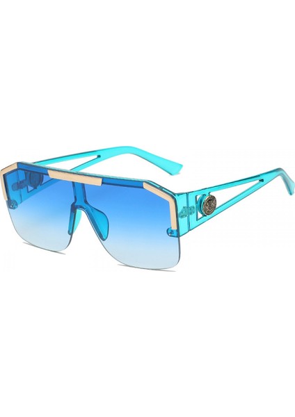 Kare Düz Üst Kalkan Güneş Gözlüğü Tek Parça Çerçevesiz Şık Kadın Erkek (Yurt Dışından)