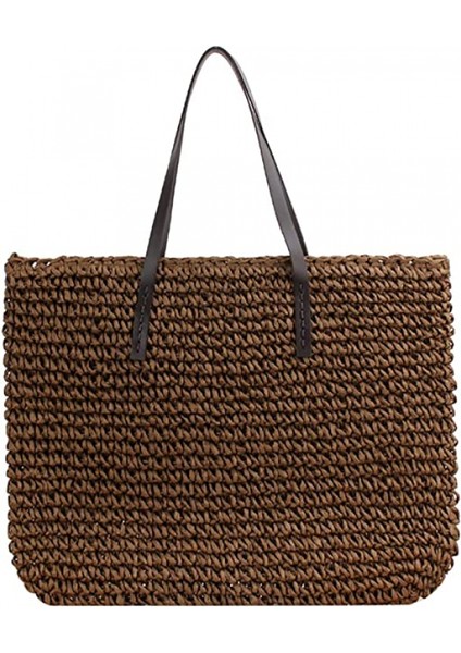 Kadınlar Için Hasır Omuz Çantası, Büyük Hasır Çanta Örgü El Yapımı Kolu Tote Çanta Yaz Plaj Hasır Çanta Bohemian Crossbody Çanta (Yurt Dışından)