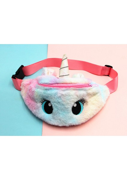 Açık Pembe Unicorn Karikatür Peluş Omuz Çantası Küçük Kız Sevimli Büyük Gözler Bel Çantası Çocuk Askılı Çanta (Yurt Dışından)