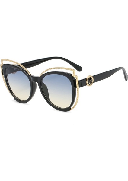 Kadınlar Için Büyük Boy Kedi Gözü Güneş Gözlüğü Klasik Trendy Vintage Retro UV400 Koruma Metal Çerçeve Güneş Gözlüğü (Yurt Dışından)