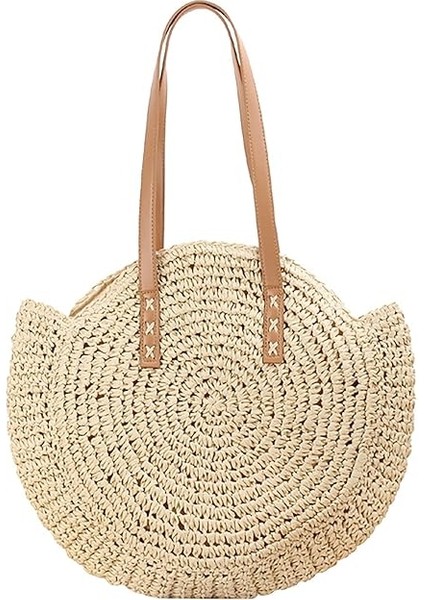 Kadınlar Için Hasır Omuz Çantası, Büyük Hasır Çanta Örgü El Yapımı Kolu Tote Çanta Yaz Plaj Hasır Çanta Bohemian Crossbody Çanta (Yurt Dışından)