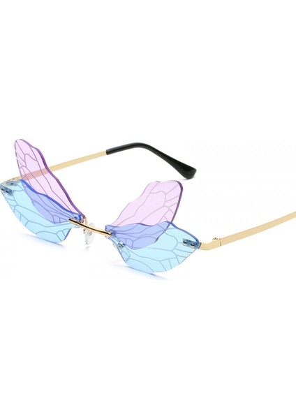 Dragonfly Kanat Şekli Güneş Gözlüğü Kadınlar/erkekler Için Çerçevesiz Düzensiz Gözlük Shades Parti Güneş Gözlükleri (Yurt Dışından)