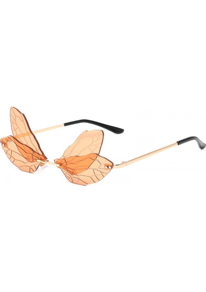 Dragonfly Kanat Şekli Güneş Gözlüğü Kadınlar/erkekler Için Çerçevesiz Düzensiz Gözlük Shades Parti Güneş Gözlükleri (Yurt Dışından)