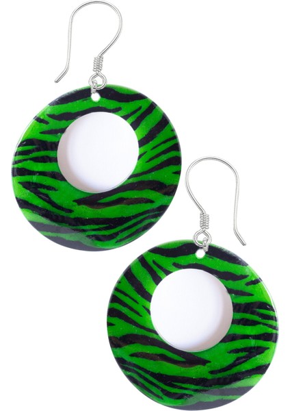 Sertifikalı Leopar Desenli Yeşil Renkli Sedef Taşı Küpe