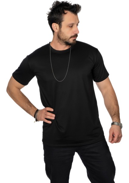 Aşırı Terleme Önleyici Siyah Bisiklet Yaka Erkek T-Shirt, Ter Sızdırmaz, Çift Katmanlı