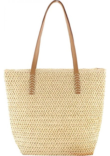 Kadınlar Için Hasır Omuz Çantası, Büyük Hasır Çanta Örgü El Yapımı Kolu Tote Çanta Yaz Plaj Hasır Çanta Bohemian Crossbody Çanta (Yurt Dışından)
