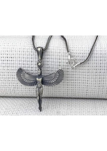 Antik Mısır Tanrıçası Isis Figürlü 3 Boyutlu 925 Ayar Gümüş Kolye