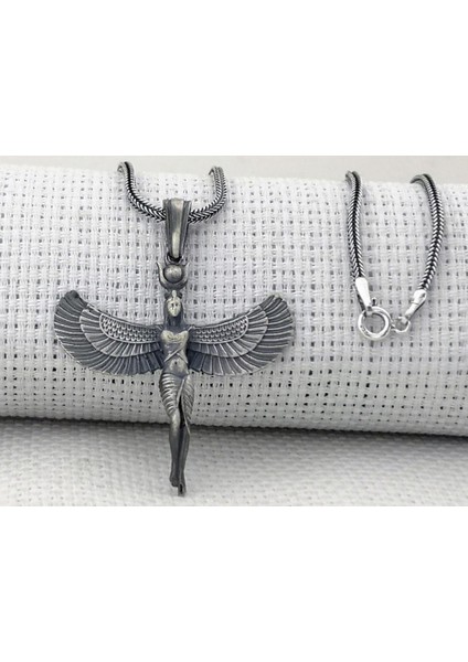 Antik Mısır Tanrıçası Isis Figürlü 3 Boyutlu 925 Ayar Gümüş Kolye modelleri