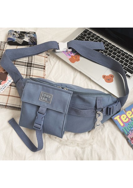 Mavi Japon Ins Çanta Kadın Kolej Tarzı Basit Tek Omuz Askılı Çanta Yumuşak Kız Kız Öğrenci Naylon Bel Çantası (Yurt Dışından)