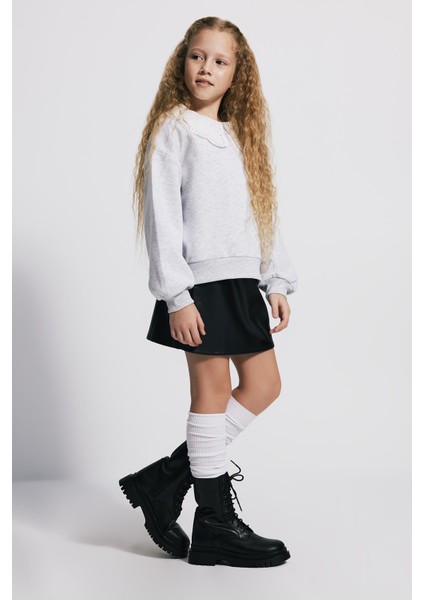 (Kids Girl) Deri Efektli Mini Etek