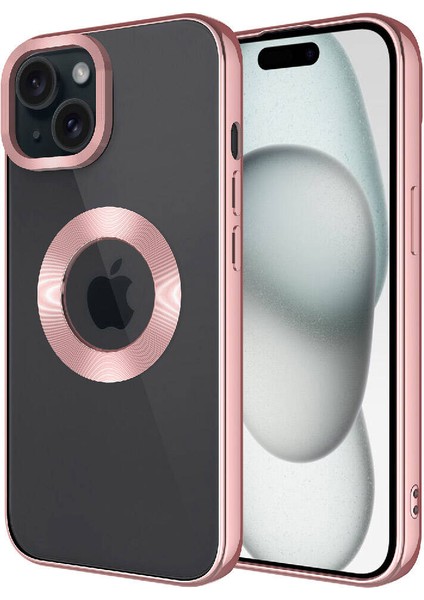 - Apple iPhone 15 - Kılıf Kamera Korumalı Logo Gösteren Omega Kapak - Rose Gold