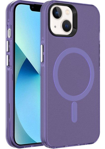 Apple iPhone 15 Kılıf C-Pro Flex Tuşlu Magsafeli Arkası Buzlu Transparan Derin Mor