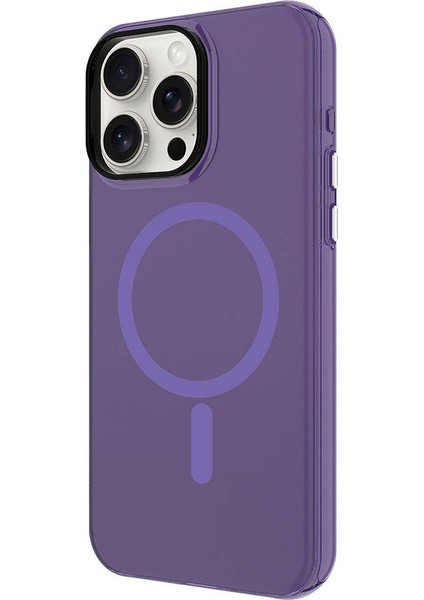 Case Street Apple iPhone 15 Pro Max Kılıf C-Pro Flex Tuşlu Magsafeli Arkası Buzlu Transparan Derin Mor