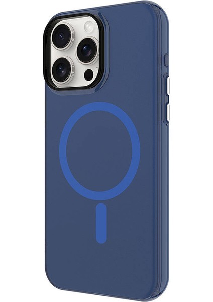 Apple iPhone 15 Pro Max Kılıf C-Pro Flex Tuşlu Magsafeli Arkası Buzlu Transparan Mavi