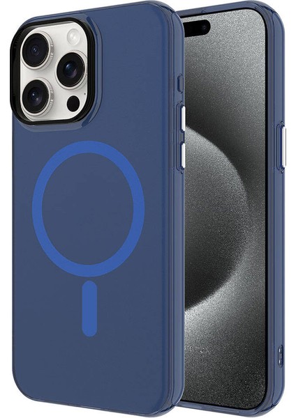 Apple iPhone 15 Pro Max Kılıf C-Pro Flex Tuşlu Magsafeli Arkası Buzlu Transparan Mavi