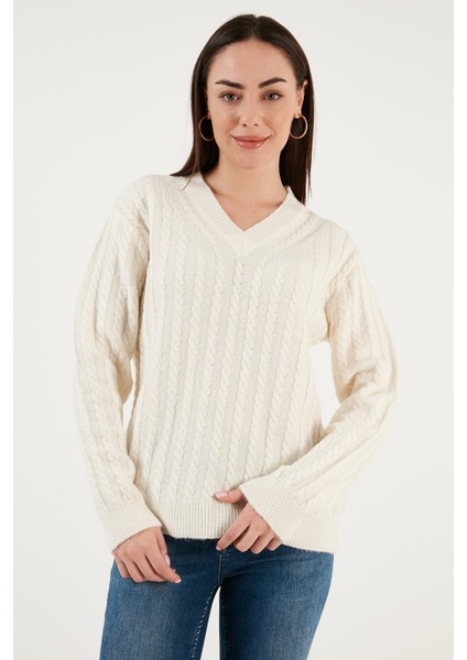 Regular Fit V Yaka Kazak Bayan Kazak 23K0668K1