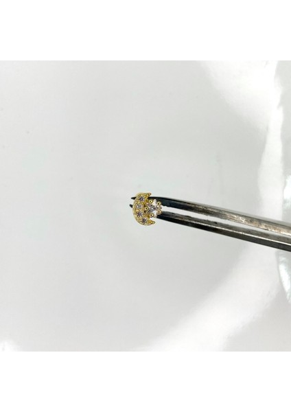 Gümüş Ay Yıldız Tragus Küpesi Gümüş Kıkırdak Küpesi