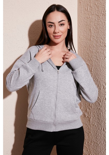 Regular Fit Fermuarlı Kapüşonlu Sweat Bayan Sweat 23K0852K1