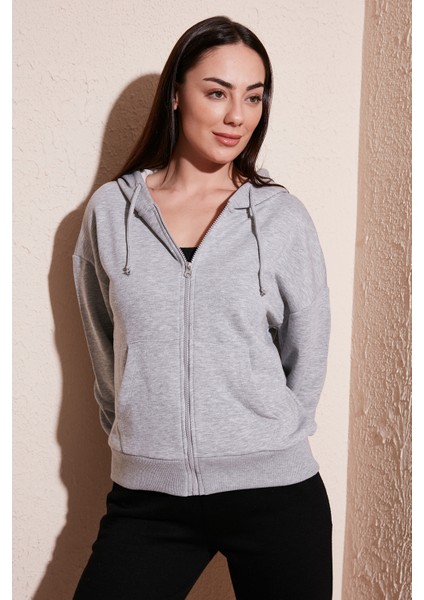 Regular Fit Fermuarlı Kapüşonlu Sweat Bayan Sweat 23K0852K1