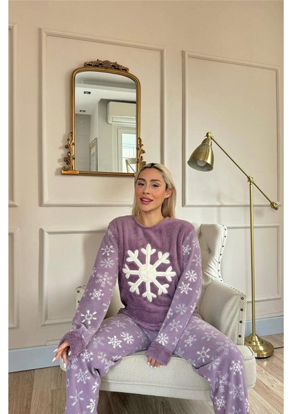 Mor Snefnug Desenli Kadın Peluş Pijama Takımı fiyatları