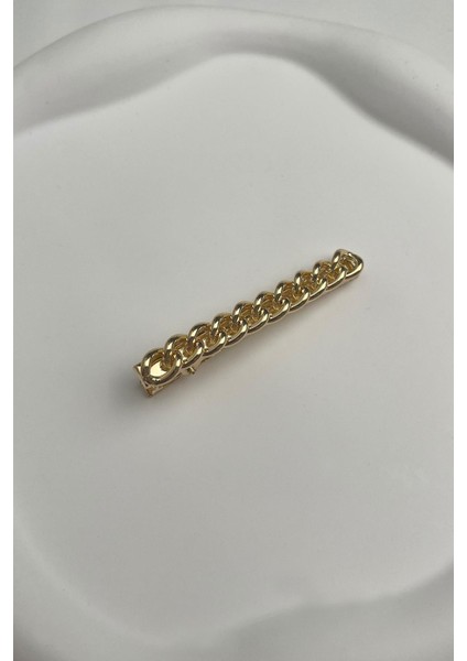 Altın Rengi Zincir Detaylı Yan Toka (Ölçü:6 Cm)