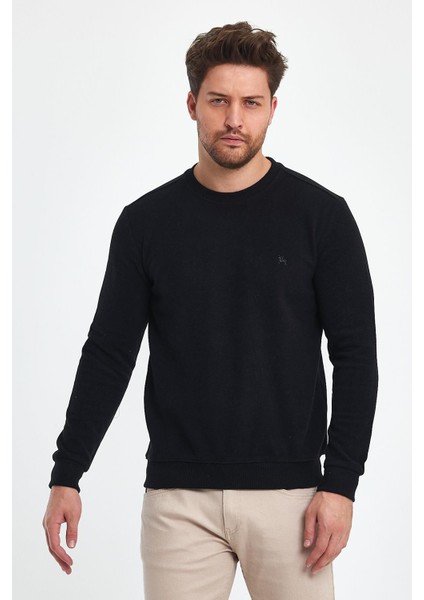 - Erkek Siyah 3 Iplik Şardonlu Sweatshirt