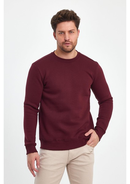 - Erkek Bordo 3 Iplik Şardonlu Sweatshirt