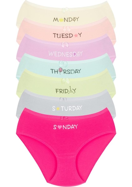 007 Kız Çoçuk Mix Color 7'li Paket Baskılı Külot V2