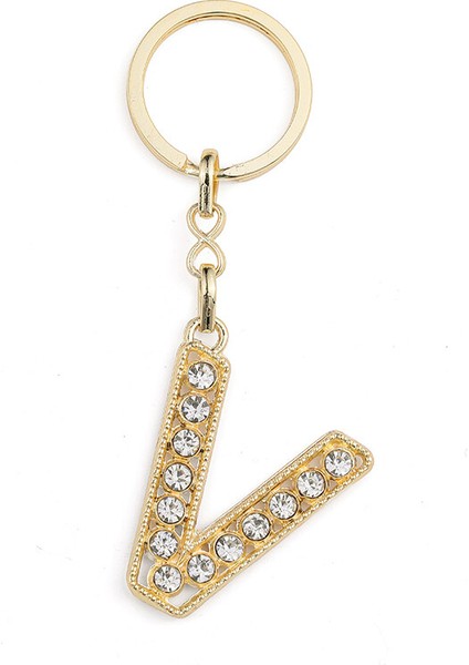 Harf Taşlı Gold V Harfi Anahtarlık