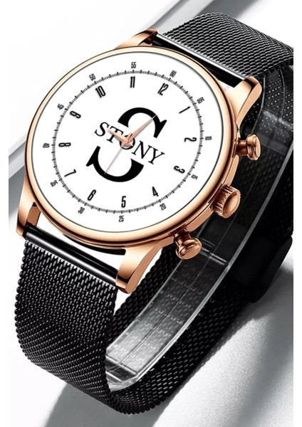 Sade Dereceli Kadran Rose Gold Çerçeve Erkek Kol Saati